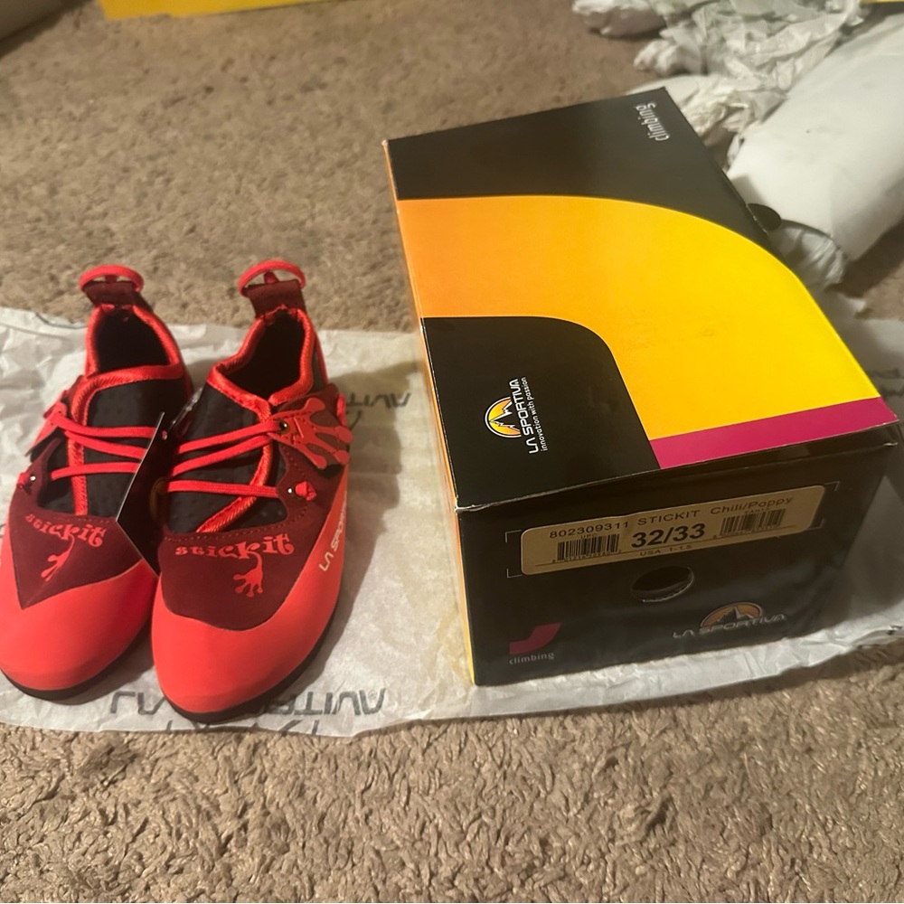NEW (Never Worn) La Sportiva Red Climbing Shoes - Stickit Design
